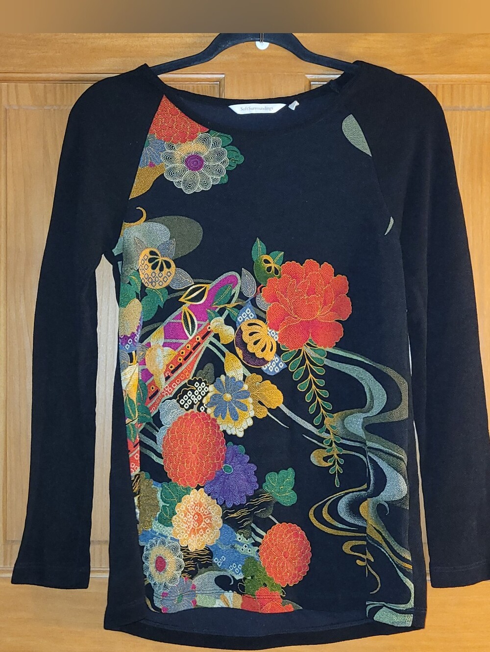 Soft Surroundings Enigma Tunic Vibrant Mums Women's XL Artsy Japanese Inspired